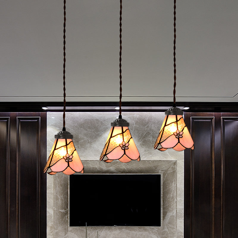 Bowl/Morning Glory Multi-Light Pendant - Pink Stained Glass Baroque Style Hanging Lamp Kit Perfect