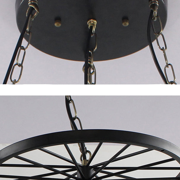 Industrial Blue Glass Tiffany Star Pendant Lamp With 4 Lights And Hanging Wheel
