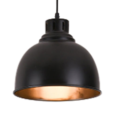 Farmhouse Dome Shade Pendant Light - Adjustable Cord Black Iron Fixture With 1 Bulb Ceiling Hanging