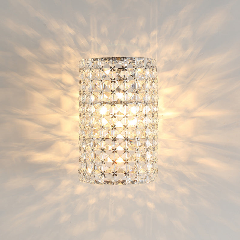 Minimalist Cylindrical Sconce Light Fixture With Clear Crystal Shade - Elegant Wall Lighting Idea