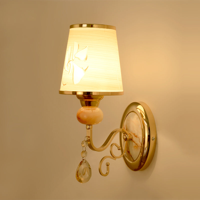 Contemporary Gold Wall Sconce 1 Light Textured Glass Mount Fixture Ideal For Living Room