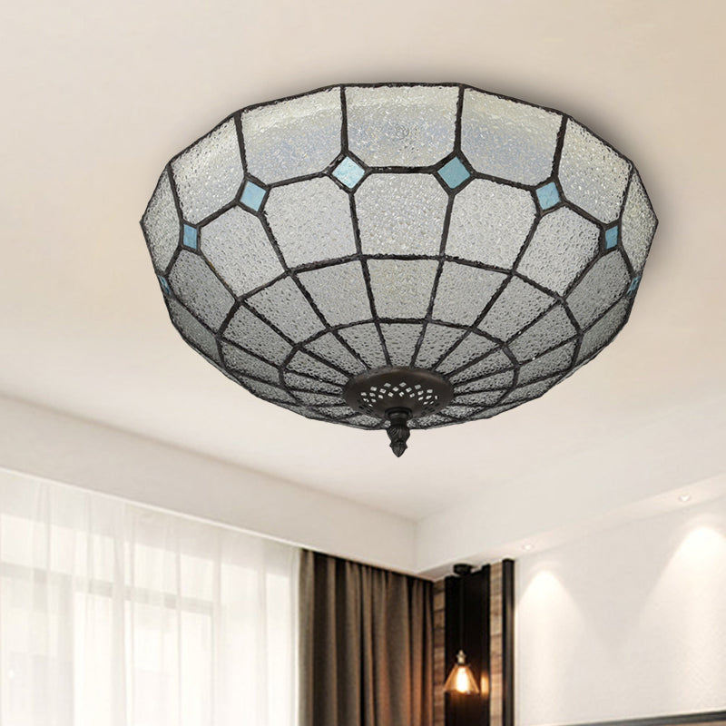 Baroque 3-Head Cut Glass Clear/Textured White Flushmount Ceiling Light