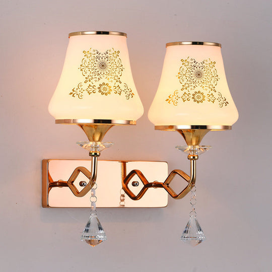Modern Gold Glass Wall Lamp With 2 Heads - Jar-Shaped Bedside Fixture