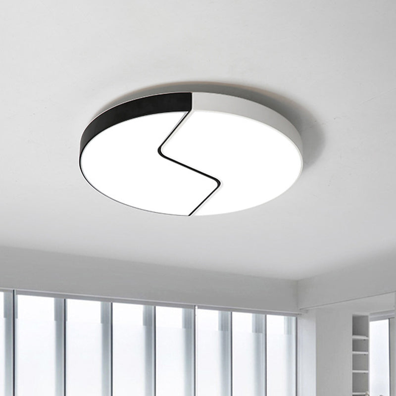 Nordic Led Ceiling Flush Lamp With Acrylic Shade And Black/White Finish In White/Warm Light