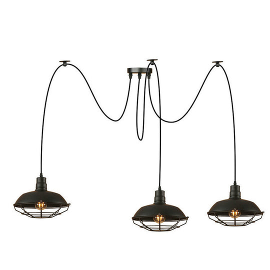 Barn Shade Metal Pendant Light - Industrial Style 3 Lights Kitchen Ceiling Fixture Wire Frame Swag