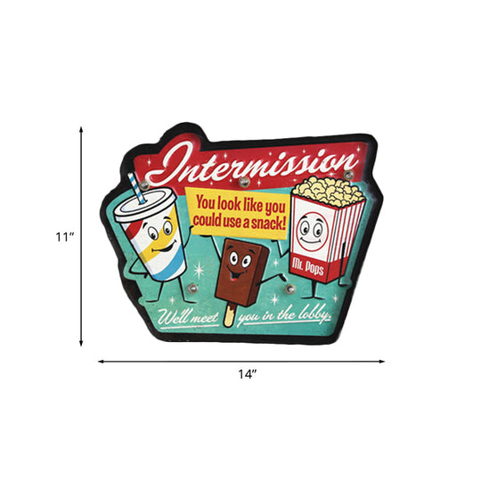 Retro Style Iron Green Led Wall Mounted Lamp - Ice Cream & Popcorn Sign Night Light For Shop