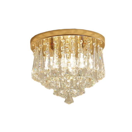 Modern Gold Crystal 4-Light Flush Mount Ceiling Fixture For Hallways