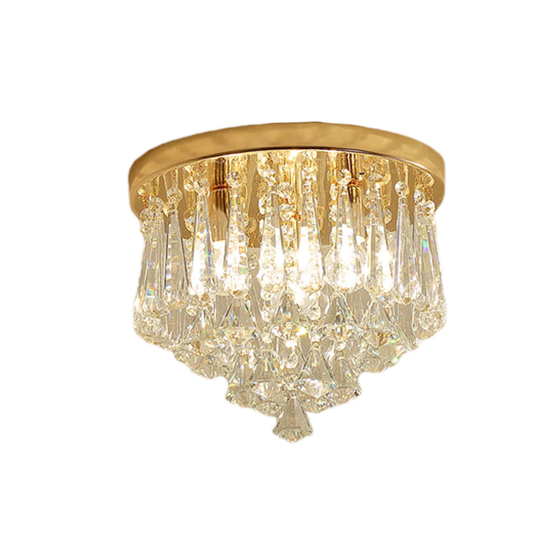 Modern Gold Crystal 4-Light Flush Mount Ceiling Fixture For Hallways