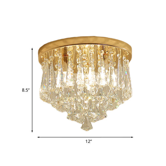 Modern Gold Crystal 4-Light Flush Mount Ceiling Fixture For Hallways