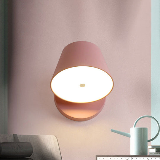 Metal Cone Wall Sconce - 1 Light In White/Warm With Pink Yellow And Black Accents