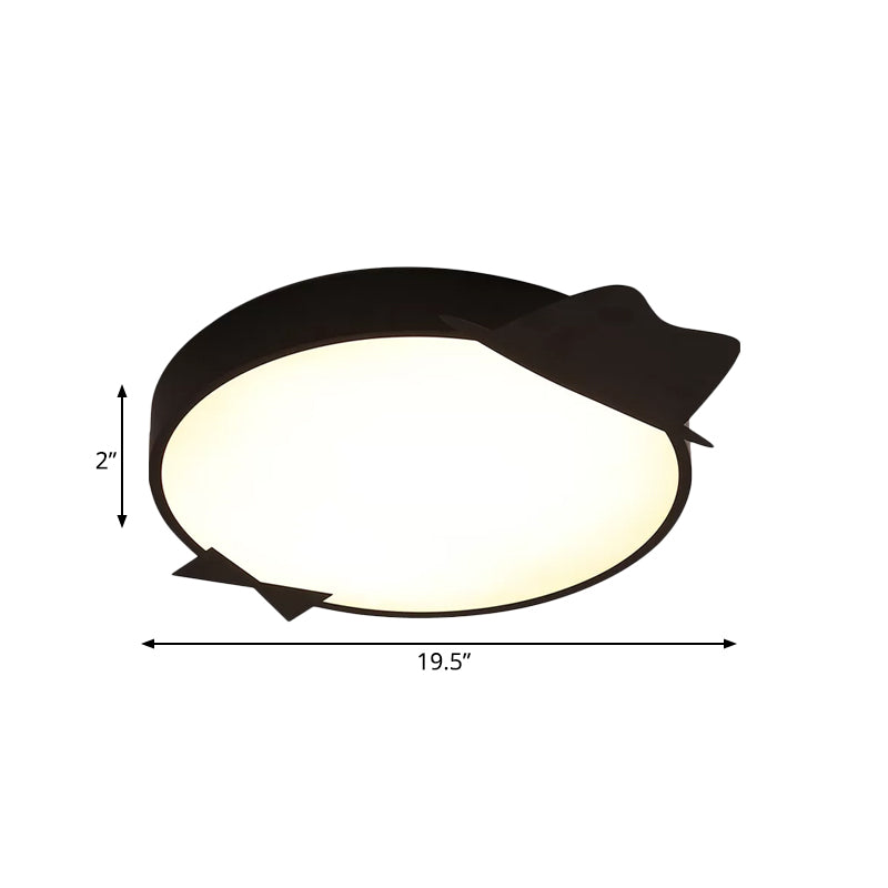 Kids Led Flush Mount Ceiling Light - Black Round Acrylic Fixture In Warm/White