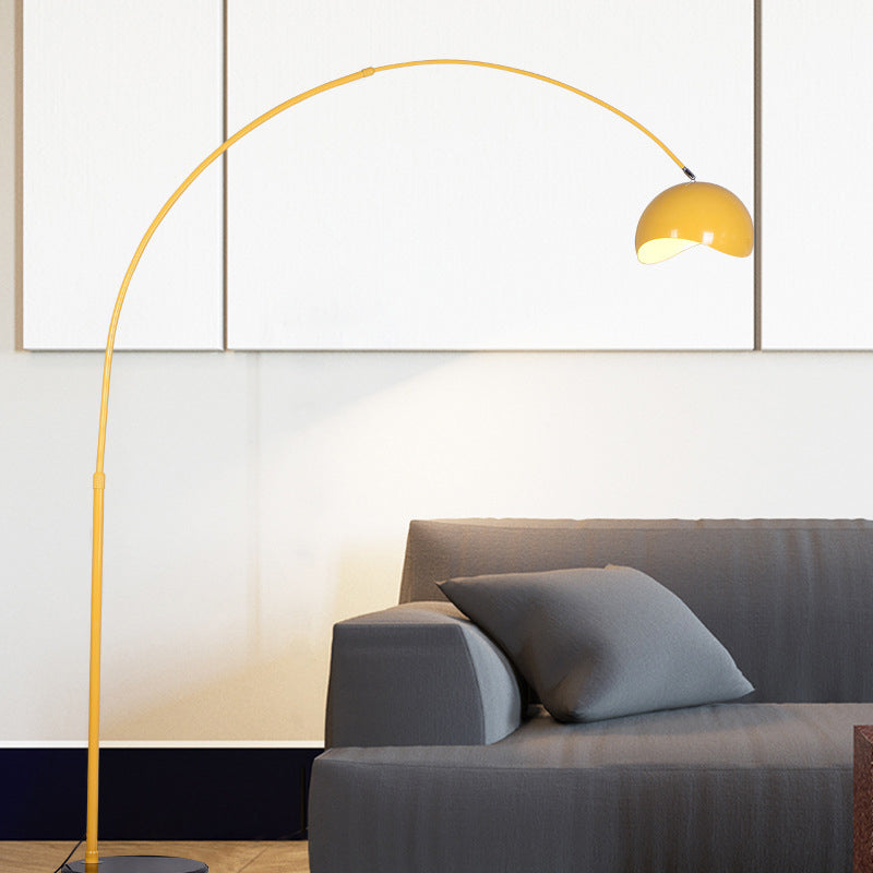 Modern Metal Fishing Rod Floor Lamp With Dome Shade (Black/Yellow) Yellow