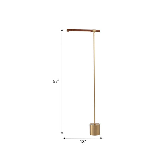 Modern Tubular Floor Lamp With Adjustable Height - Metallic Led Standing Light In Gold Wood Design