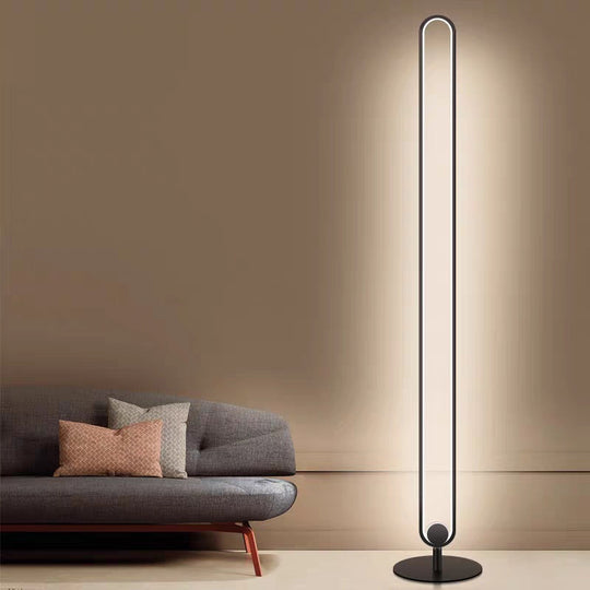 Modern Oval Frame Led Bedside Floor Lamp In Black - Simplicity Acrylic With Adjustable Light: Warm