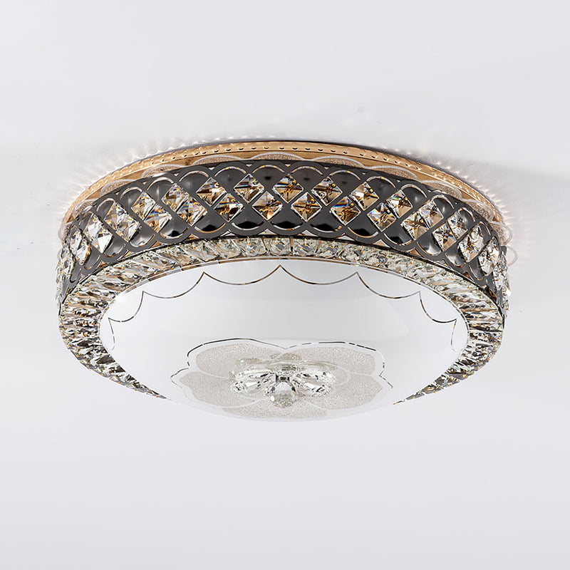 Modern Led Flush Crystal Ceiling Fixture In Black For Bedroom