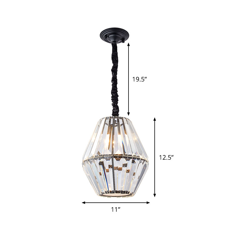 Minimalist Rhombus Crystal Pendant Light - 1-Light Black Ceiling Fixture