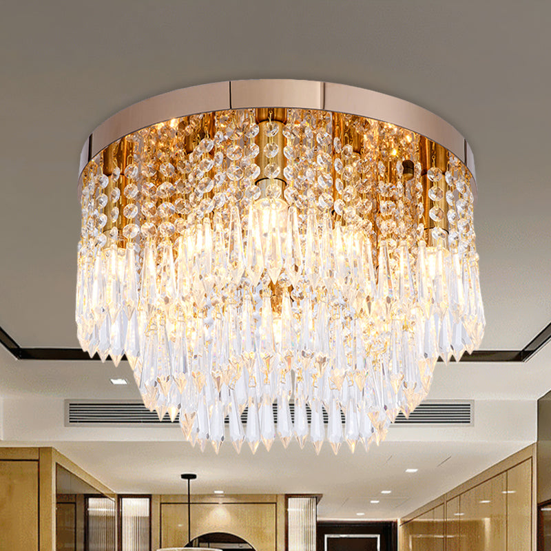 Gold Crystal Fringe Flushmount Light With Contemporary Floral Design