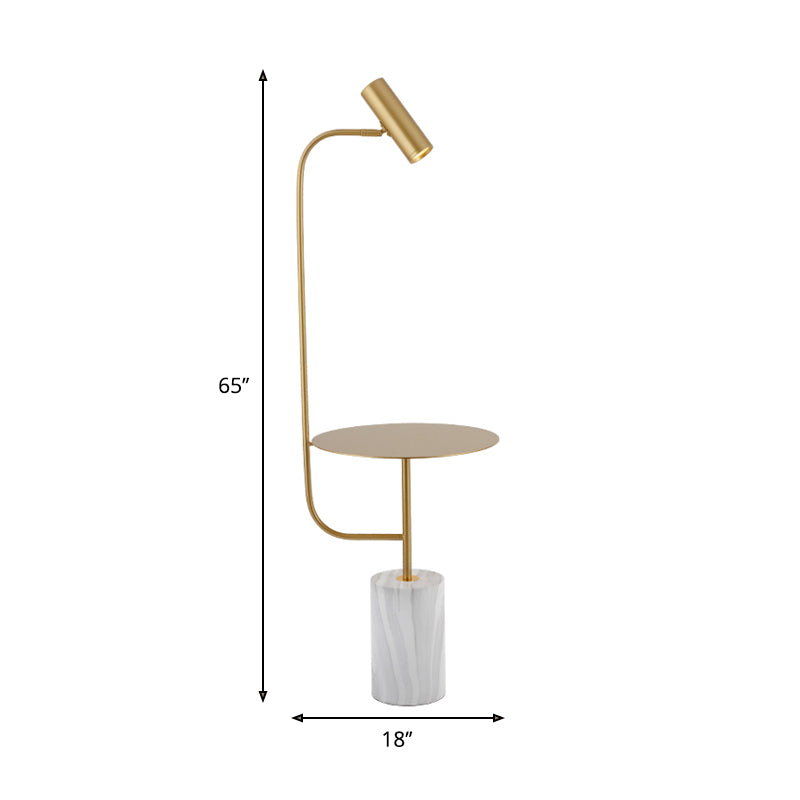 Modern Gold Finish Led Metallic Floor Table Lamp - Short Tube Stand Up Light For Drawing Room