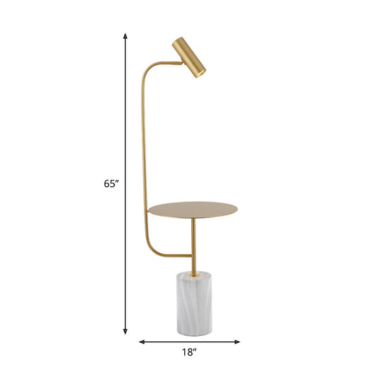 Modern Gold Finish Led Metallic Floor Table Lamp - Short Tube Stand Up Light For Drawing Room