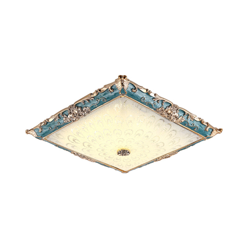 Green Led Flush Mount Ceiling Light With White Glass - Traditional Square Fixture 16’/19.5’ Width