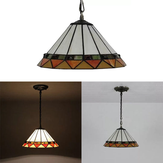 Handcrafted Tiffany-Style 2-Headed Suspension Lamp With Fish Tail Gem And Triangle Art Glass In