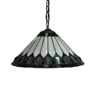 Handcrafted Tiffany-Style 2-Headed Suspension Lamp With Fish Tail Gem And Triangle Art Glass In