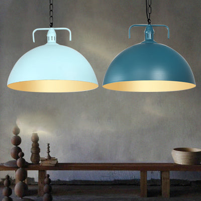 Stylish 1-Light Metal Pendant Light In Dark Blue - Domed Ceiling Fixture For Living Room (8 Or 10