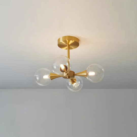 Minimalist Brass Globe Led Ceiling Lamp For Bedroom - Close To Light Fixture 4 / Clear