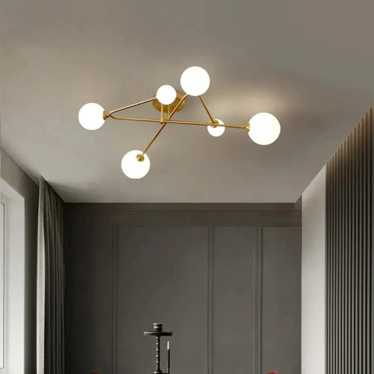 Opaline Glass Semi-Mount Ceiling Lamp In Gold For Living Room 6 /