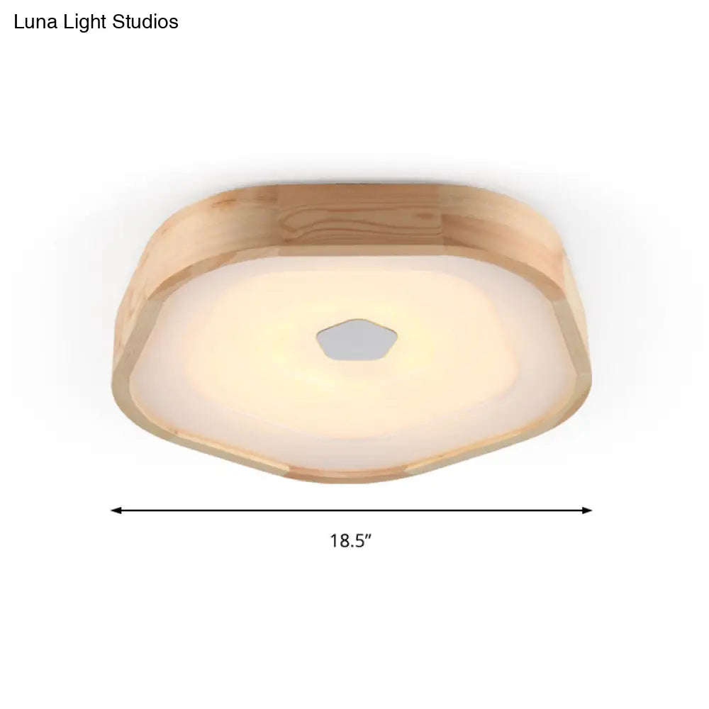 Acrylic Led Wood Pentagon Flush Ceiling Light - Simple Style Beige Bedroom Fixture Warm/White