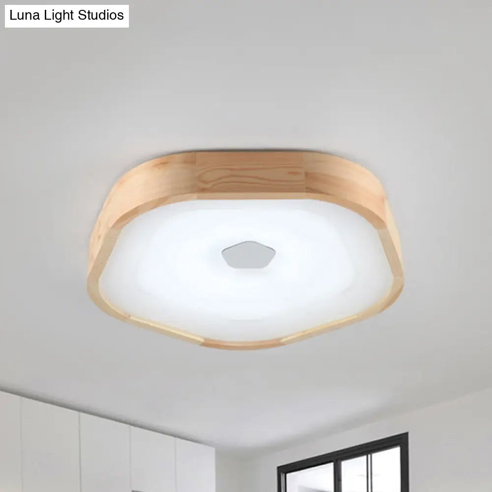 Acrylic Led Wood Pentagon Flush Ceiling Light - Simple Style Beige Bedroom Fixture Warm/White