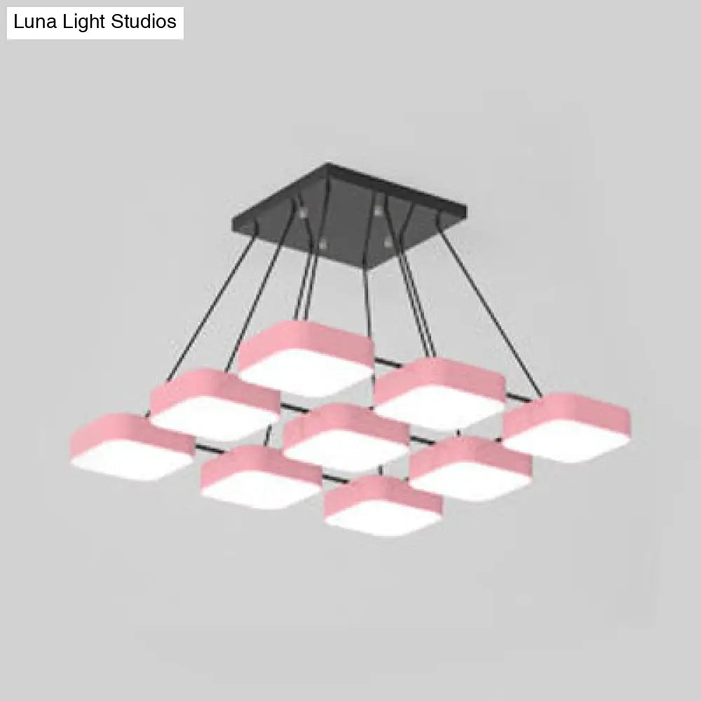 Acrylic Macaron Style Pendant Light For Kindergartens: Square Shade Chandelier