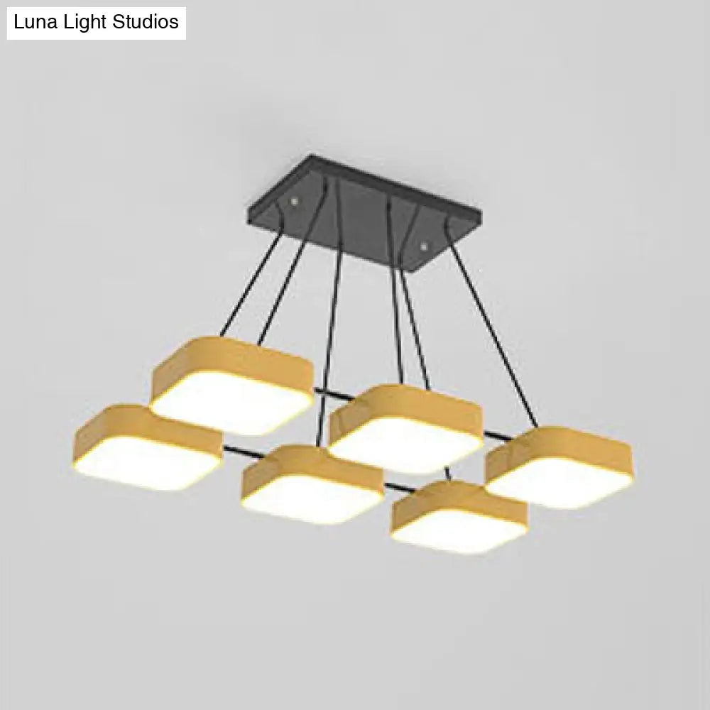 Acrylic Macaron Style Pendant Light For Kindergartens: Square Shade Chandelier