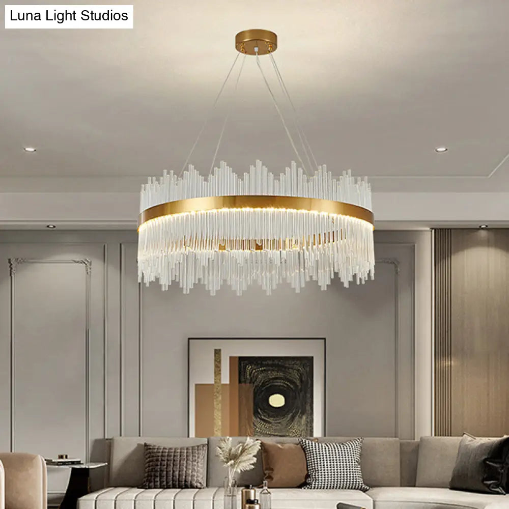 Adjustable Glass Crystal Drum Chandelier Pendant Light For Modern Living Rooms