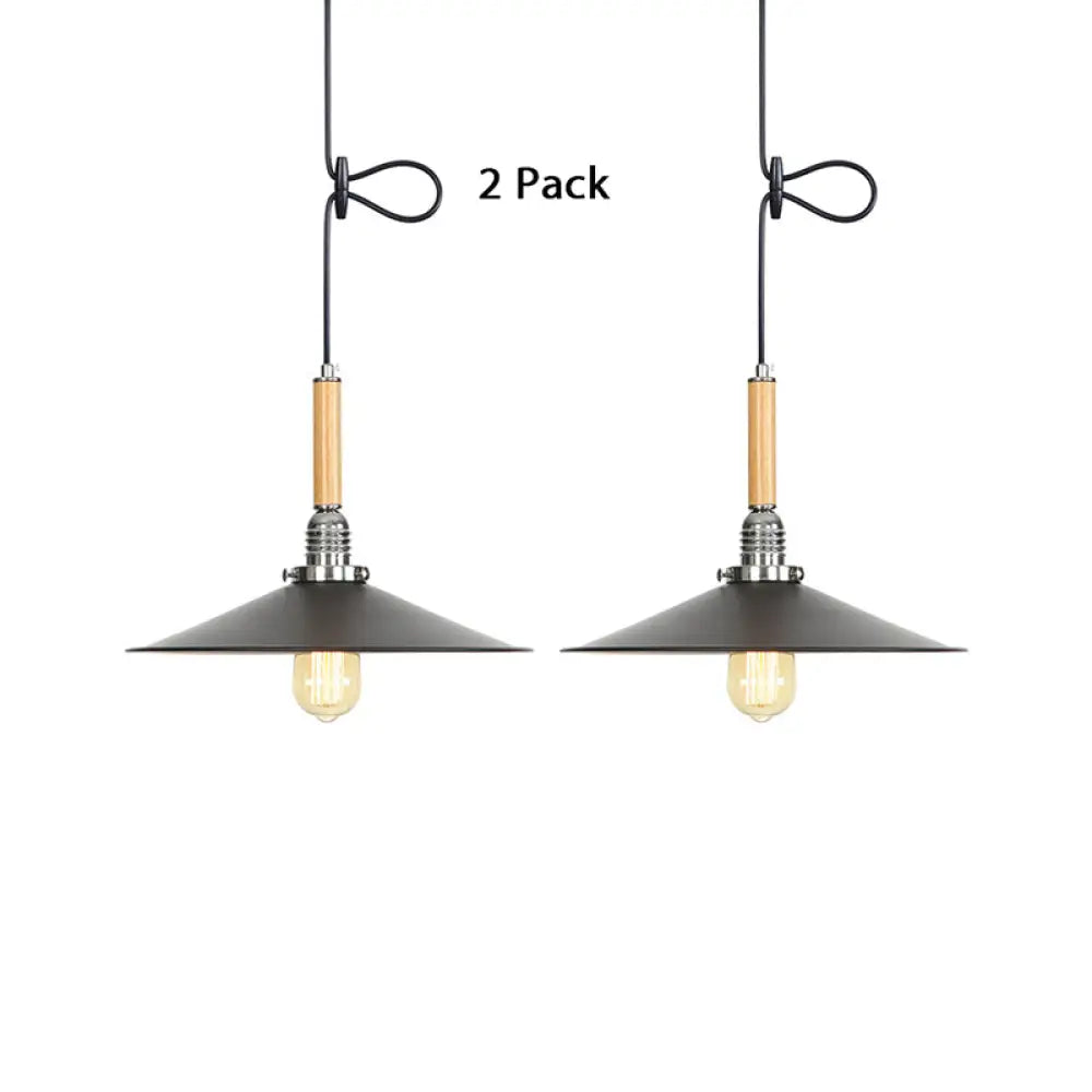 Adjustable Metallic Saucer Pendant Light For Kitchen - Industrial Ceiling Hanging With 1 Bulb Black