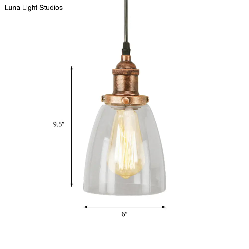 Aged Copper Vintage Clear Glass Hanging Pendant Light For Dining Room - 1-Light Ceiling Lighting
