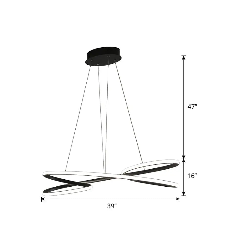 Aluminum Twist Led Pendant Chandelier: Artistic Hanging Lamp For Dining Table Black / 39.5’