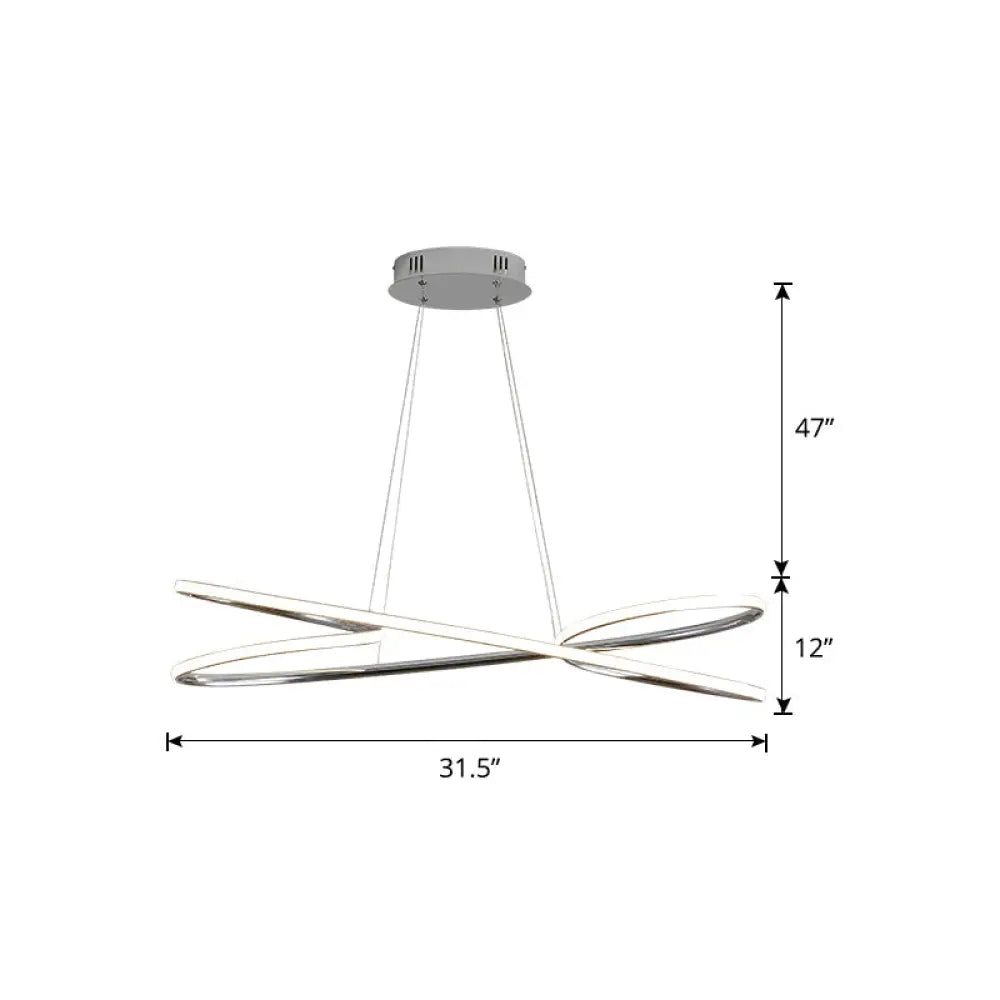 Aluminum Twist Led Pendant Chandelier: Artistic Hanging Lamp For Dining Table Chrome / 31.5’