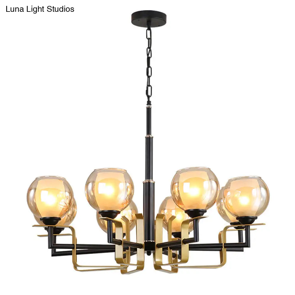 Amber Glass Pendant Chandelier - Traditional Black Bubble Multiple Lighting Positions Bedroom