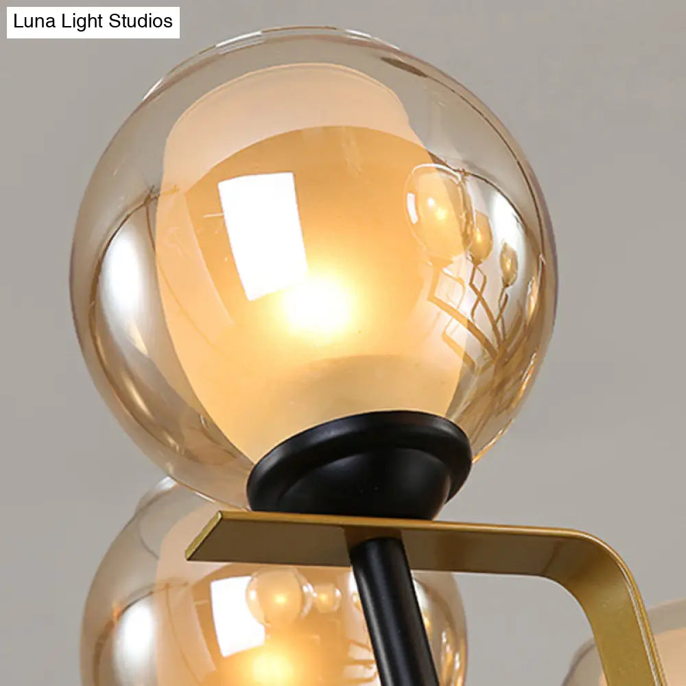 Amber Glass Pendant Chandelier - Traditional Black Bubble Multiple Lighting Positions Bedroom