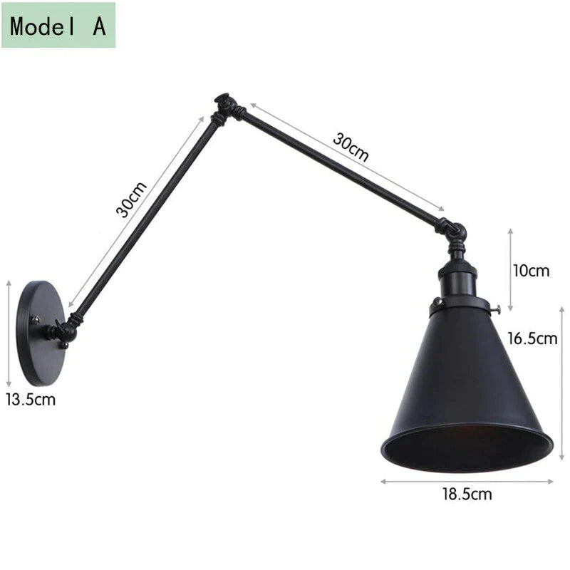 Antike verstellbare Wandlampe Wandleuchte Schwarz Kupfer