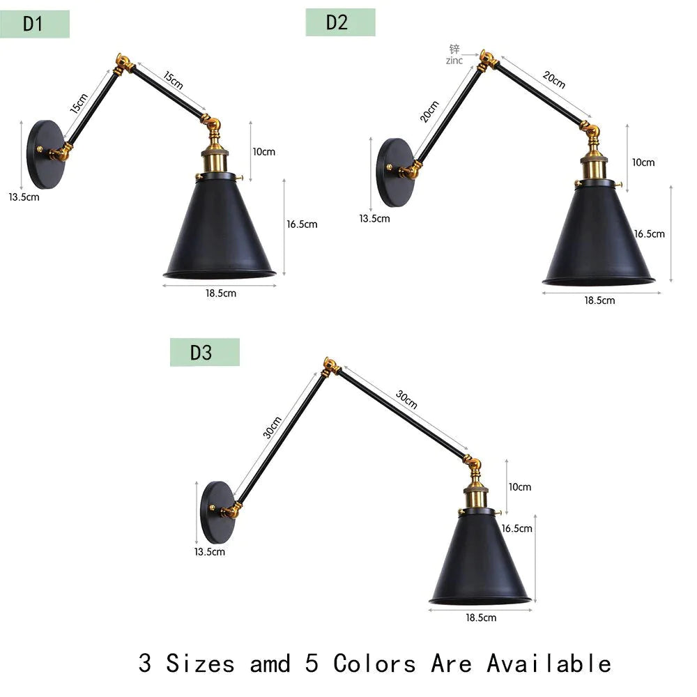 Antike verstellbare Wandlampe Wandleuchte Schwarz Kupfer