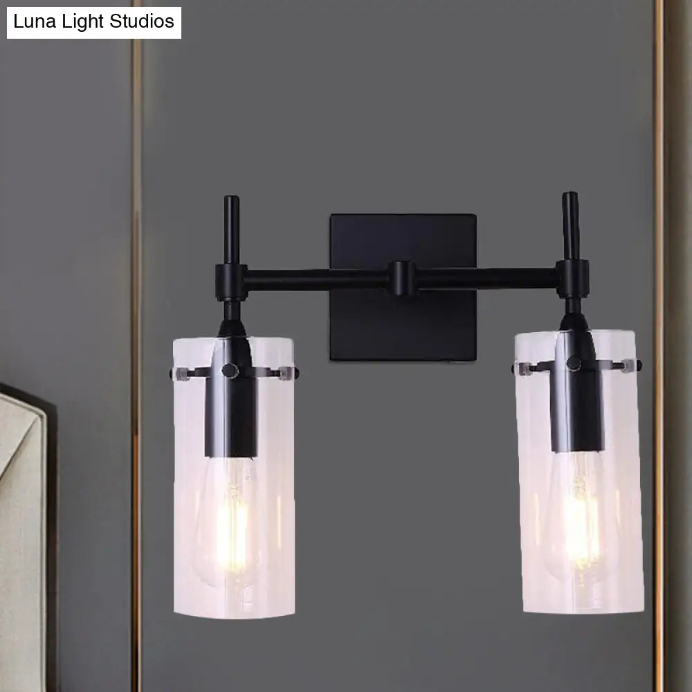 Antique Black Wall Lamp With 2 Clear Glass Tube Lights For Kitchen And Bathroom