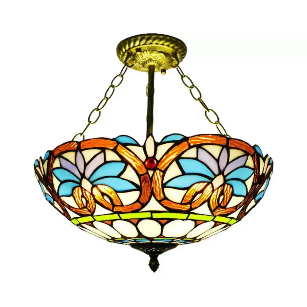 Antique Brass Victorian Style Led Ceiling Light - Elegant Semi Flush Inverted Bowl For Bedroom / 16’