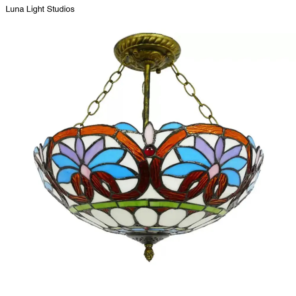 Antique Brass Victorian Style Led Ceiling Light - Elegant Semi Flush Inverted Bowl For Bedroom