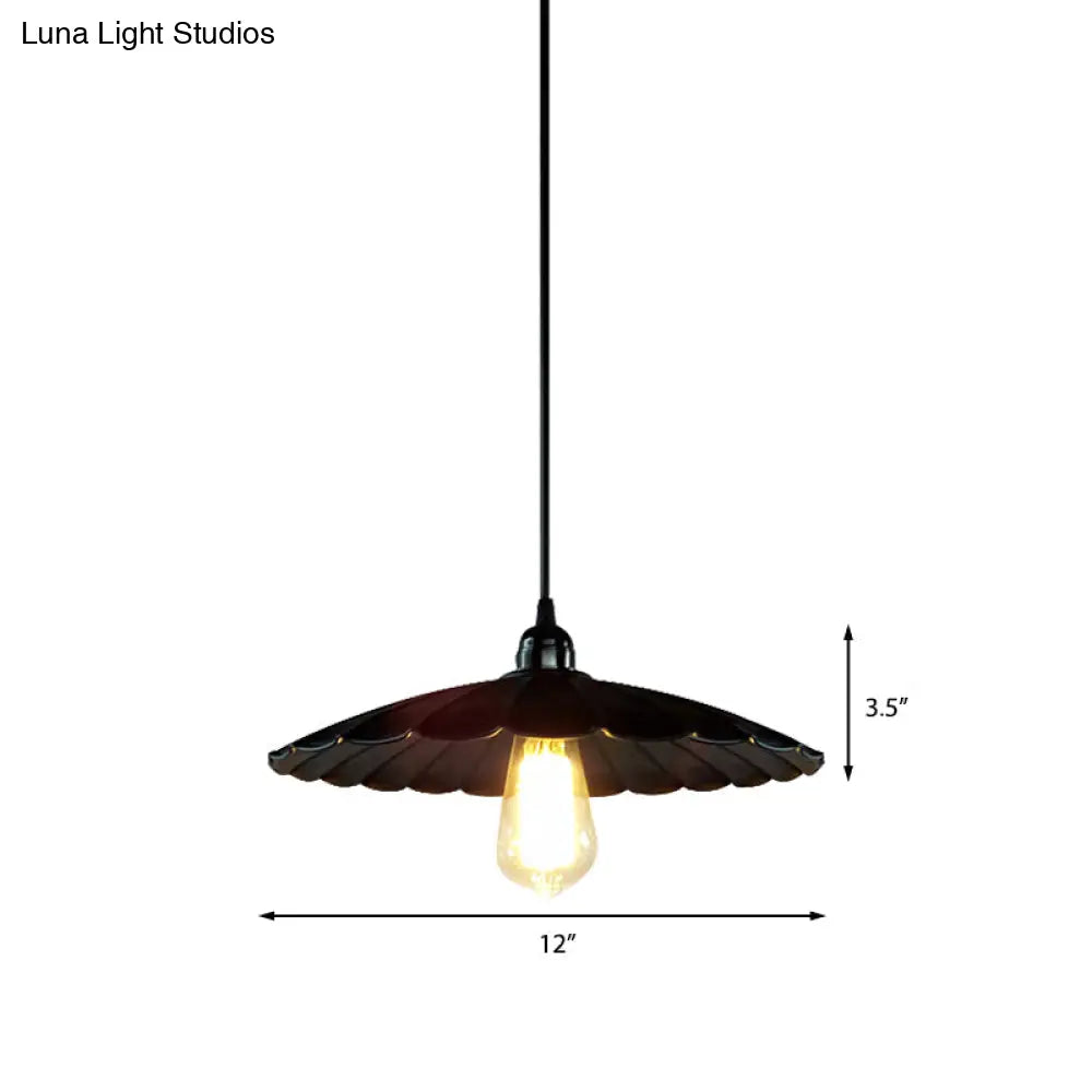 Scalloped Pendant Lamp - Antique Style 10/12 Dia 1 Head Metal Hanging Light Fixture For Kitchen