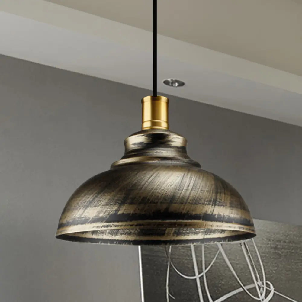 Antique Style Wrought Iron Dome Lamp - 1 Head Restaurant Hanging Light Silver/Bronze/Rust 12’/14