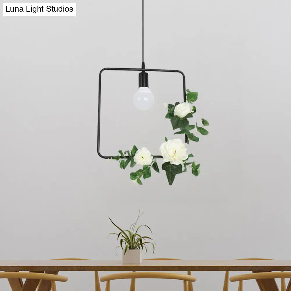 Artificial Flower Pendant With Loft Style Iron Frame - Triangle Round Square Design