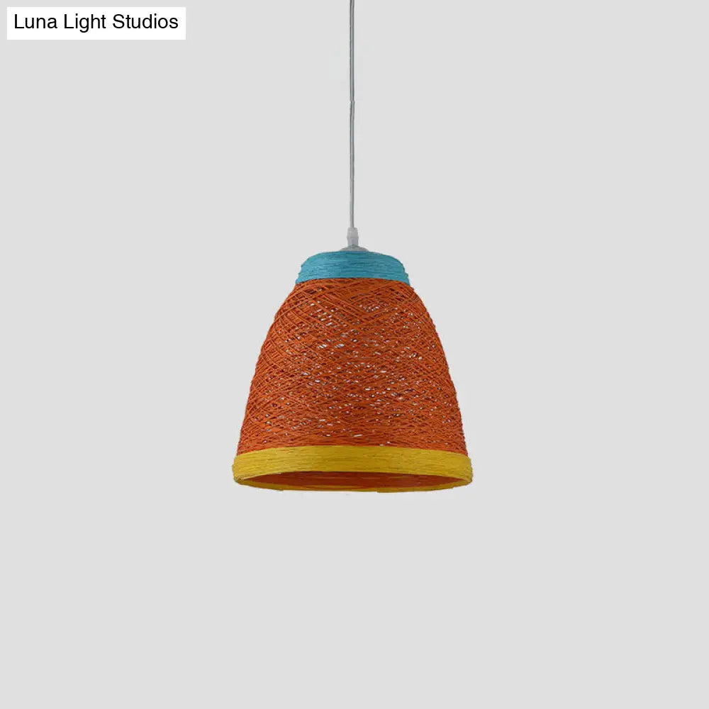 Asian Style Rattan Weaving Bell Hanging Lamp - Suspension Pendant Light For Snack Bars (1 Bulb)