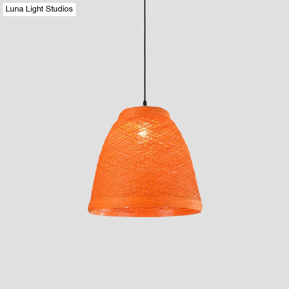 Asian Style Rattan Weaving Bell Hanging Lamp - Suspension Pendant Light For Snack Bars (1 Bulb)
